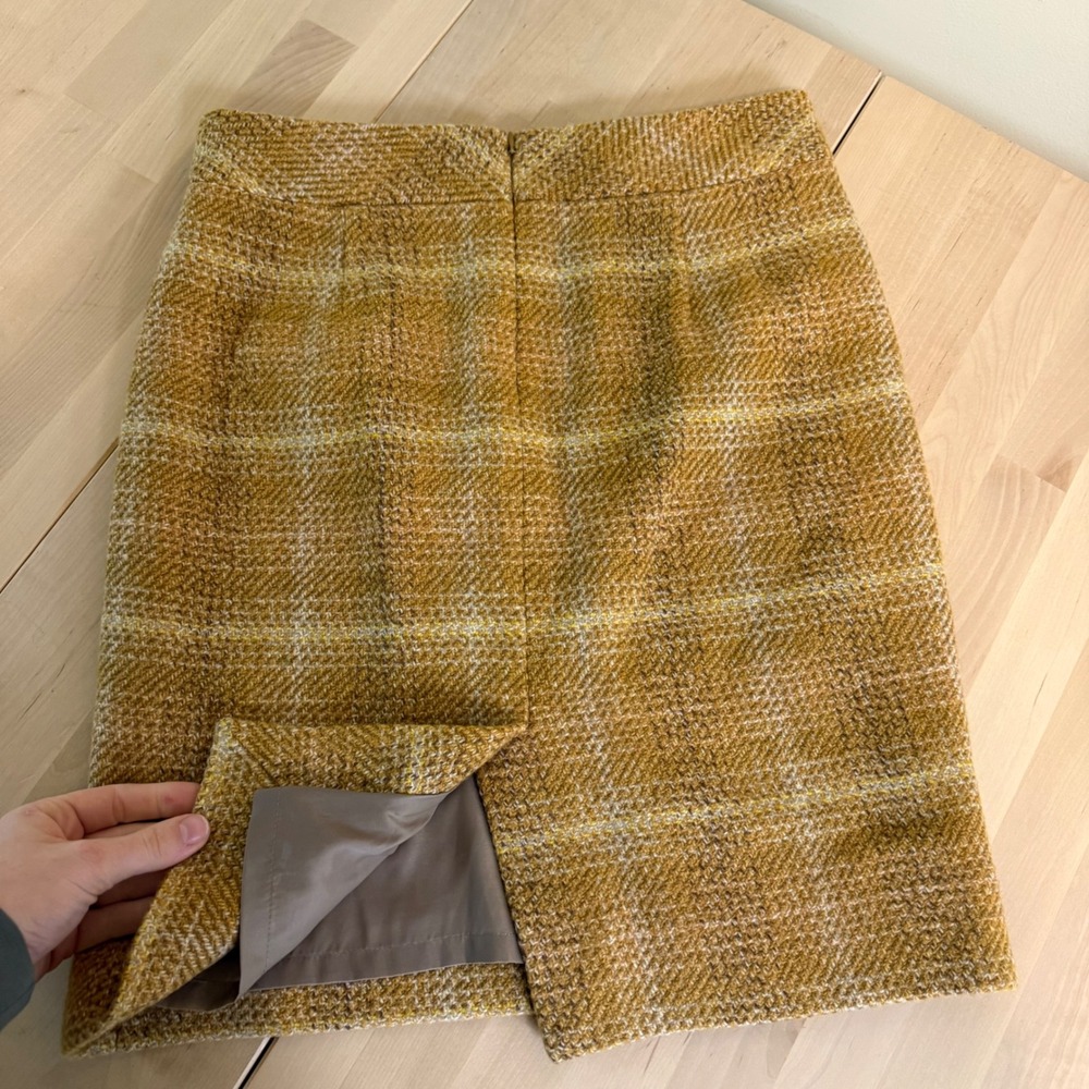 J Crew Plaid Wool Blend Pencil Skirt Mustard Yellow Women's Size 4 Career - Picture 6 of 8